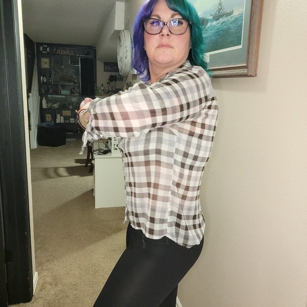 Band of Gypsies Sheer Button Down Long Sleeve Shirt Size Small Lace Back - Picture 5 of 12